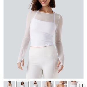 HALARA White Sheer Long Sleeve Blouse
